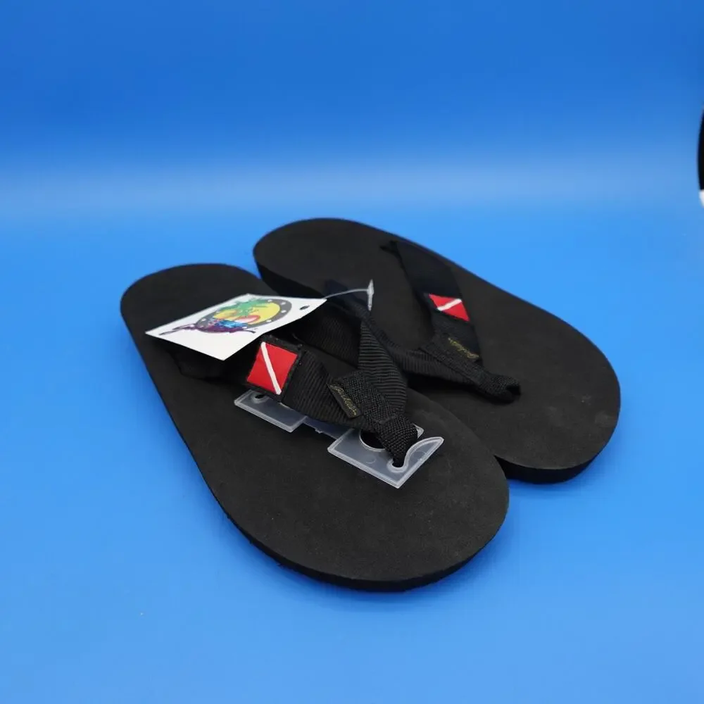 Gurkee's Dive Flag Flip Flops Men's 10-11 Black Beach Pool Sandals New